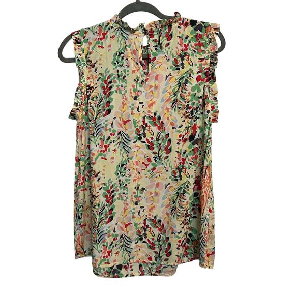 NWT Women’s Ott Sleeveless Floral Blouse Ruffle Lined Neck Button Closure Size L - Picture 2 of 8